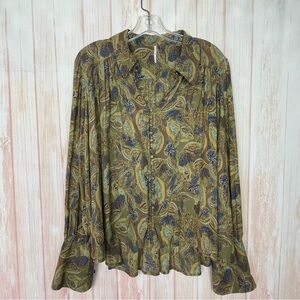 Free People Floral Paisley High Low Poet Blouse Top (M)